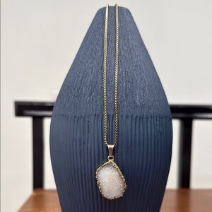 White Druzy Stone Pendant Necklace